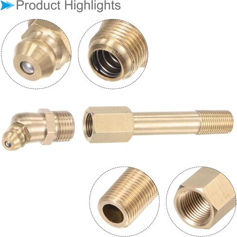 Brass 45 Degree Grease Fitting, | G1/8 Thread 65mm Length | Hydraulic Grease Nipple - (Applications: for Replacing Missing or Broken Oil Fitting), 1-Piece in Saudi Arabia