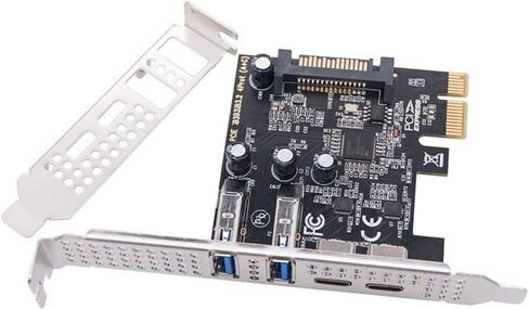 chenyang 4 Port PCI-E 1X to 2 USB 3.0/USB C HUB PCI Express Expansion Card Adapter with 80/120mm PCI-E Slot Bracket with Extra SATA Power in Kuwait