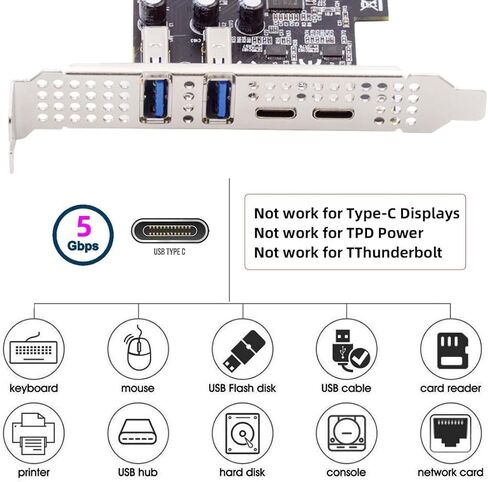 chenyang 4 Port PCI-E 1X to 2 USB 3.0/USB C HUB PCI Express Expansion Card Adapter with 80/120mm PCI-E Slot Bracket with Extra SATA Power in Kuwait