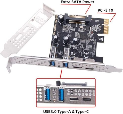 chenyang 4 Port PCI-E 1X to 2 USB 3.0/USB C HUB PCI Express Expansion Card Adapter with 80/120mm PCI-E Slot Bracket with Extra SATA Power in Kuwait