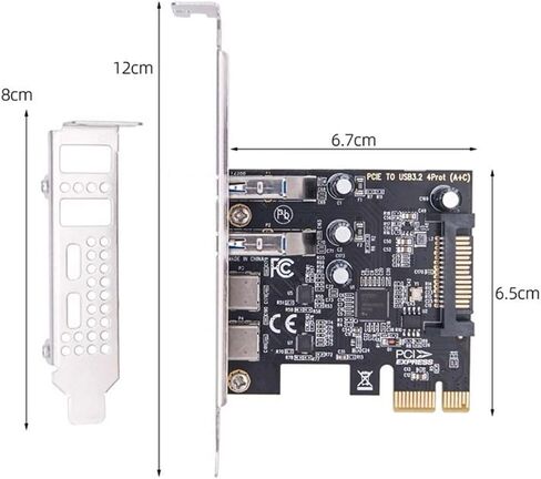 chenyang 4 Port PCI-E 1X to 2 USB 3.0/USB C HUB PCI Express Expansion Card Adapter with 80/120mm PCI-E Slot Bracket with Extra SATA Power in Kuwait