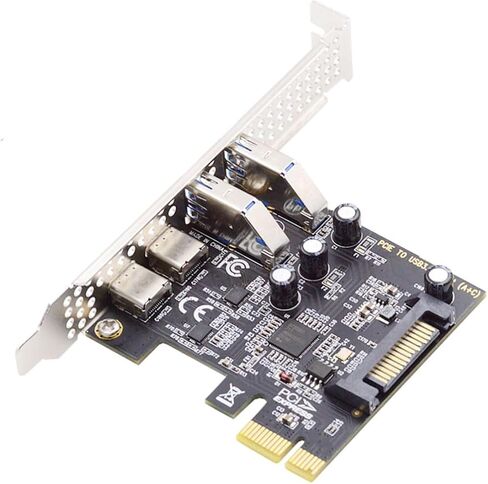 chenyang 4 Port PCI-E 1X to 2 USB 3.0/USB C HUB PCI Express Expansion Card Adapter with 80/120mm PCI-E Slot Bracket with Extra SATA Power in Kuwait