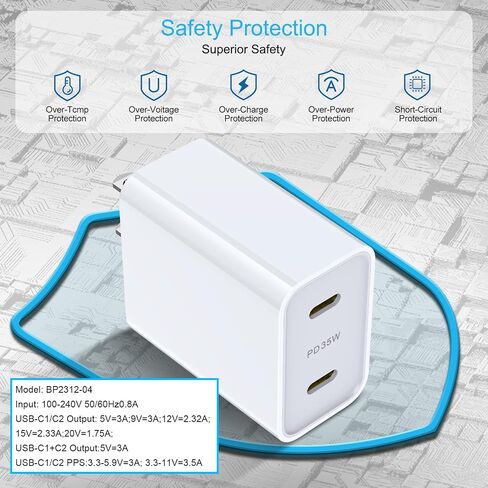 شاحن سريع 35 وات USB C لهاتف Google Pixel 9 Pro XL Fold 9 8a 8 8 Pro 7a 7 7 Pro 6a 6 Pro 5 4a 3XL، Pixel Fold، Samsung Galaxy A15 5G A14 A35 A13 A53 A03s، محول طاقة PD مع 6FT USB C إلى USB كابل سي in Kuwait
