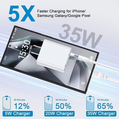 شاحن سريع 35 وات USB C لهاتف Google Pixel 9 Pro XL Fold 9 8a 8 8 Pro 7a 7 7 Pro 6a 6 Pro 5 4a 3XL، Pixel Fold، Samsung Galaxy A15 5G A14 A35 A13 A53 A03s، محول طاقة PD مع 6FT USB C إلى USB كابل سي in Kuwait