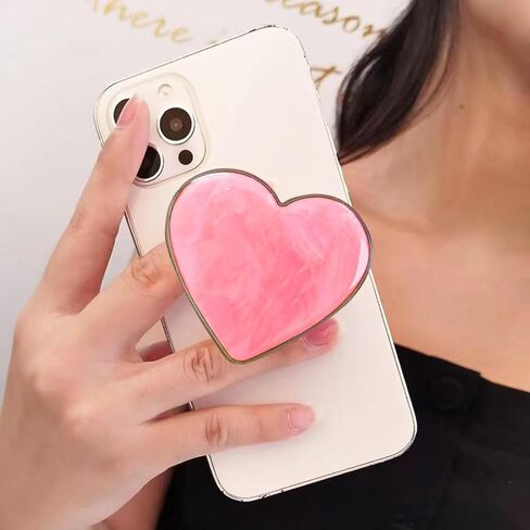 قبضة هاتف على شكل قلب وردي لطيف من Xerial - حامل هاتف قابل للطي بنمط صدف، حامل هاتف للفتيات والنساء، مقبض هاتف بمقبض محبب لهاتف iPhone وKindle، حامل بمقبض سريع للأصابع، مقبض بوب للهاتف in Kuwait