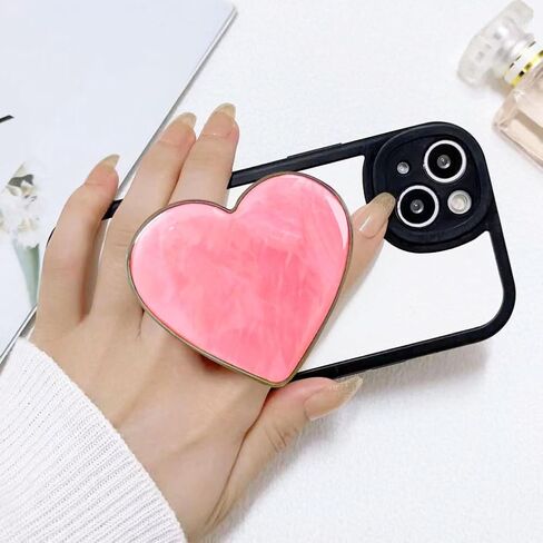 قبضة هاتف على شكل قلب وردي لطيف من Xerial - حامل هاتف قابل للطي بنمط صدف، حامل هاتف للفتيات والنساء، مقبض هاتف بمقبض محبب لهاتف iPhone وKindle، حامل بمقبض سريع للأصابع، مقبض بوب للهاتف in Kuwait
