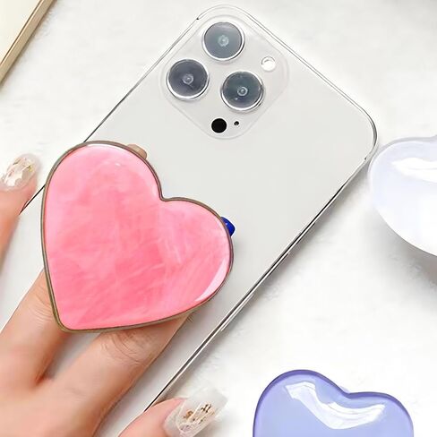 قبضة هاتف على شكل قلب وردي لطيف من Xerial - حامل هاتف قابل للطي بنمط صدف، حامل هاتف للفتيات والنساء، مقبض هاتف بمقبض محبب لهاتف iPhone وKindle، حامل بمقبض سريع للأصابع، مقبض بوب للهاتف in Kuwait
