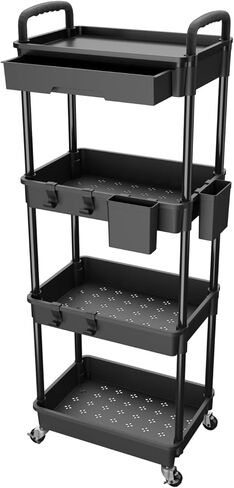 3 Tier Rolling Utility Cart with Drawer,Rolling Storage Cart,Storage Cart for Kitchen,Bathroom,Living Room,Storage Organizer with Iron Wheels(Green) in Saudi Arabia