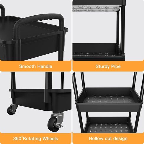3 Tier Rolling Utility Cart with Drawer,Rolling Storage Cart,Storage Cart for Kitchen,Bathroom,Living Room,Storage Organizer with Iron Wheels(Green) in Saudi Arabia