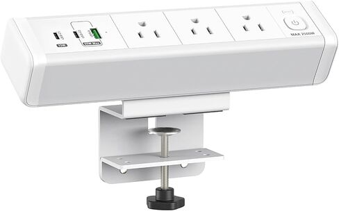 65W Fast Charging Station, Desk Clamp Power Strip with 2 PD USB-C Ports, 3 AC Outlets and 6ft Cord，Desk Mount Charging Station,6 Ft Extension Cord Desk Outlets for Home Office(White) in Saudi Arabia