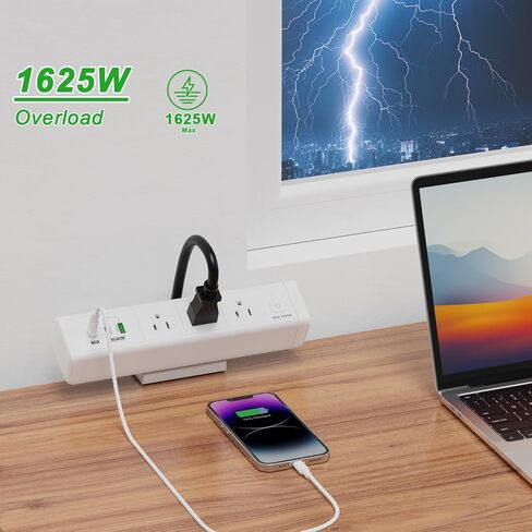 65W Fast Charging Station, Desk Clamp Power Strip with 2 PD USB-C Ports, 3 AC Outlets and 6ft Cord，Desk Mount Charging Station,6 Ft Extension Cord Desk Outlets for Home Office(White) in Saudi Arabia