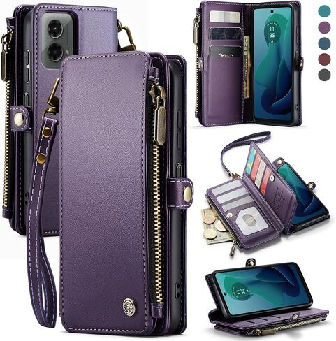 Defencase Compatible with Moto G 5G 2024/ G Play 2024 Case, RFID Blocking Wallet Case Fit for Motorola Moto G 5G 2024/ G Play 2024 PU Leather Flip Strap Zipper Card Holder Phone Case Women, Purple in Saudi Arabia