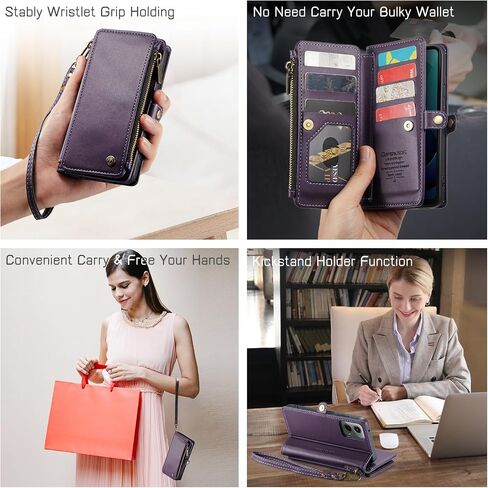 Defencase Compatible with Moto G 5G 2024/ G Play 2024 Case, RFID Blocking Wallet Case Fit for Motorola Moto G 5G 2024/ G Play 2024 PU Leather Flip Strap Zipper Card Holder Phone Case Women, Purple in Saudi Arabia