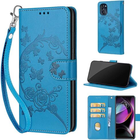 Designed for Motorola Moto G 5G 2022 Case Wallet,Women Flip Folio Cover with Embossed PU Leather Stand Credit Card Holders Slots Wrist Strap Phone Case for Moto G 5G 2022 (Gray Flower) in Saudi Arabia