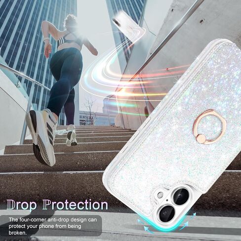 محفظة لهاتف iPhone 16، مع [واقي شاشة + واقي عدسة الكاميرا] حامل بطاقات لامع 5 وحامل حلقي قابل للدوران 360 درجة من جلد البولي يوريثان غطاء مقاوم للصدمات لهاتف iPhone 16,6.1"، ذهبي وردي in Kuwait