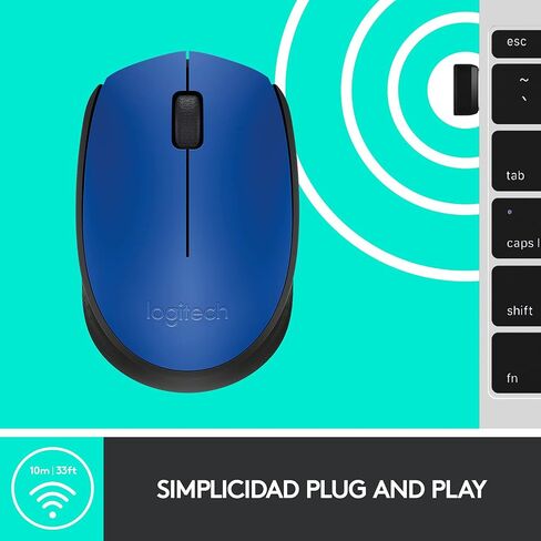 Logitech M170 Wireless Mouse, 2.4 GHz with USB Mini Receiver, Optical Tracking, Long Battery Life, Ambidextrous Compatible with Chromebook, Windows, & Mac, Blue, 910-004800 (Renewed) in Saudi Arabia