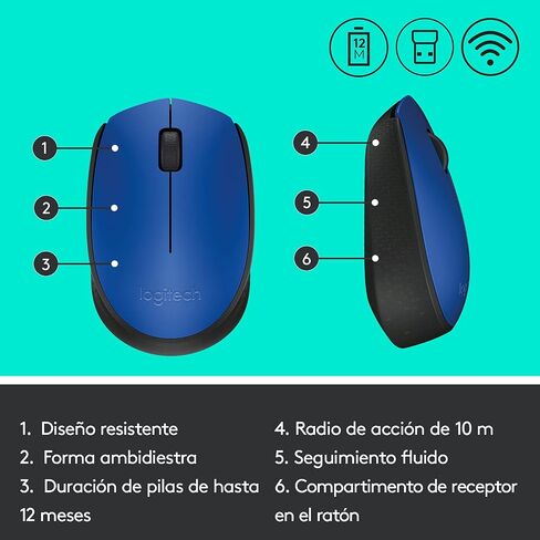 Logitech M170 Wireless Mouse, 2.4 GHz with USB Mini Receiver, Optical Tracking, Long Battery Life, Ambidextrous Compatible with Chromebook, Windows, & Mac, Blue, 910-004800 (Renewed) in Saudi Arabia