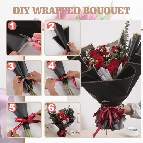 20 ورقة من ورق تغليف الزهور - ورق تغليف باقة زهور مقاوم للماء، تغليف حرفي يدوي الصنع، ورق تغليف لوازم الزهور لتغليف الهدايا وهدية عيد ميلاد الزفاف، 22.8 × 22.8 بوصة (وردي) in Kuwait