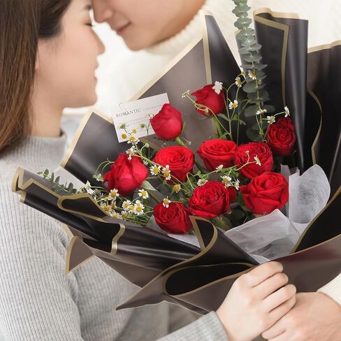 20 ورقة من ورق تغليف الزهور - ورق تغليف باقة زهور مقاوم للماء، تغليف حرفي يدوي الصنع، ورق تغليف لوازم الزهور لتغليف الهدايا وهدية عيد ميلاد الزفاف، 22.8 × 22.8 بوصة (وردي) in Kuwait