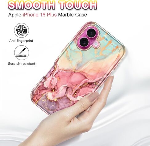 حافظة Btscase لهاتف iPhone 16 Plus (2024)، [تم اختبار السقوط من الدرجة العسكرية] تصميم نمط رخامي نحيف متين مقاوم للصدمات للنساء والفتيات والرجال، غطاء واقٍ مضاد للخدش لهاتف iPhone 16 Plus، ذهبي وردي بالكامل in Kuwait