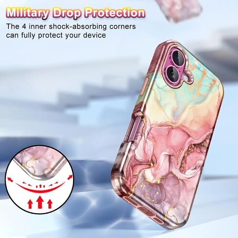 حافظة Btscase لهاتف iPhone 16 Plus (2024)، [تم اختبار السقوط من الدرجة العسكرية] تصميم نمط رخامي نحيف متين مقاوم للصدمات للنساء والفتيات والرجال، غطاء واقٍ مضاد للخدش لهاتف iPhone 16 Plus، ذهبي وردي بالكامل in Kuwait