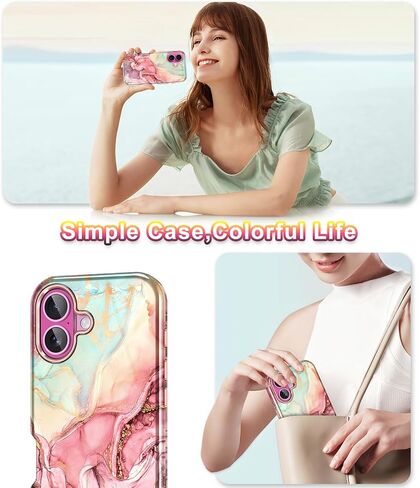 حافظة Btscase لهاتف iPhone 16 Plus (2024)، [تم اختبار السقوط من الدرجة العسكرية] تصميم نمط رخامي نحيف متين مقاوم للصدمات للنساء والفتيات والرجال، غطاء واقٍ مضاد للخدش لهاتف iPhone 16 Plus، ذهبي وردي بالكامل in Kuwait