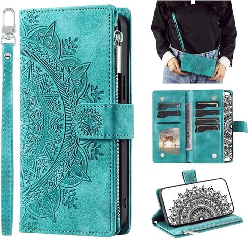 Crossbody Wallet Case for Samsung Galaxy S24 Plus, Leather Case with Lanyard Strap Wristlet Zipper Card Holder, Flip Phone case Cover for Samsung S24+ (Grey) in Saudi Arabia