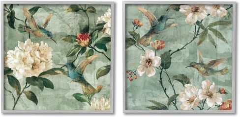 Stupell Industries Hummingbirds & Florals 2 Piece Framed Giclee Art Set by Reneé Campbell in Saudi Arabia