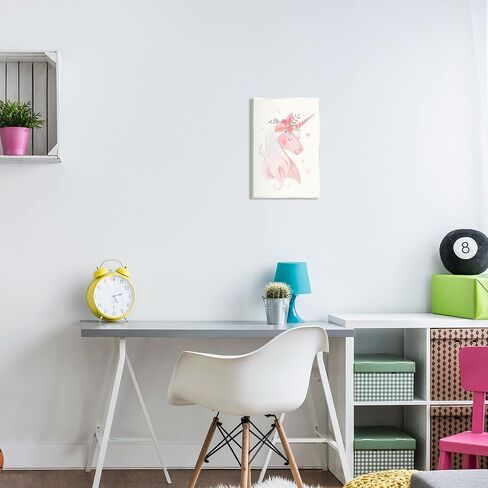 Stupell Industries Pastel Smiling Unicorn Pink Flower Blossom Crown Wood Wall Art, Design By Victoria Barnes in Saudi Arabia