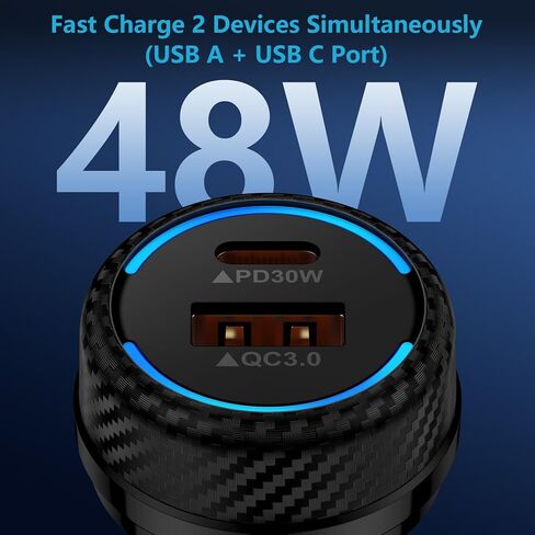 قابس محول شاحن سيارة USB C فائق السرعة بقدرة 48 وات لهواتف iPhone 16، وGoogle Pixel 9، و9 Pro XL Fold، وiPhone 15 16 Pro Max Plus، وSamsung Galaxy S24 S23، وشاحن سيارات للهاتف الخلوي بمنفذ مزدوج in Kuwait