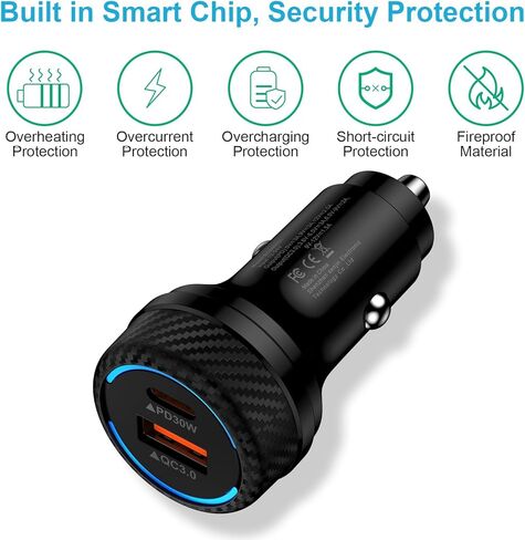 قابس محول شاحن سيارة USB C فائق السرعة بقدرة 48 وات لهواتف iPhone 16، وGoogle Pixel 9، و9 Pro XL Fold، وiPhone 15 16 Pro Max Plus، وSamsung Galaxy S24 S23، وشاحن سيارات للهاتف الخلوي بمنفذ مزدوج in Kuwait