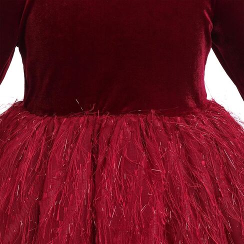 Toddler Baby Girls Velvet Tutu Dress Long Sleeve Feather Tulle Party Dress Plush Christmas Birthday Formal Dresses in Saudi Arabia