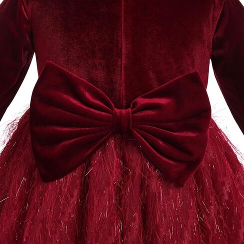 Toddler Baby Girls Velvet Tutu Dress Long Sleeve Feather Tulle Party Dress Plush Christmas Birthday Formal Dresses in Saudi Arabia