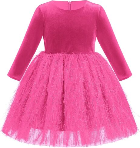 Toddler Baby Girls Velvet Tutu Dress Long Sleeve Feather Tulle Party Dress Plush Christmas Birthday Formal Dresses in Saudi Arabia