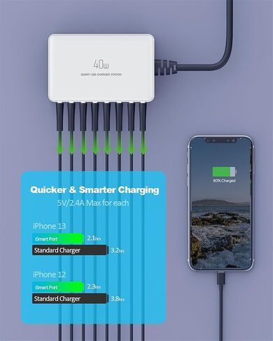 40W USB Charging Station Multiple USB Port Charger Hub 8-Ports Charging Block for i Phone 15 for Android Phones for 5V USB Charge Devices etc in Saudi Arabia