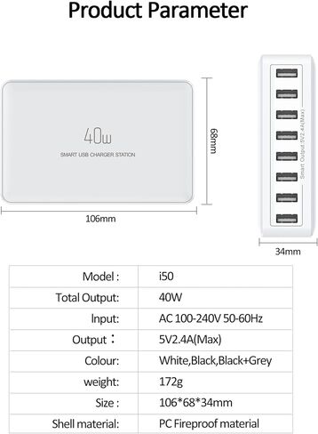 40W USB Charging Station Multiple USB Port Charger Hub 8-Ports Charging Block for i Phone 15 for Android Phones for 5V USB Charge Devices etc in Saudi Arabia