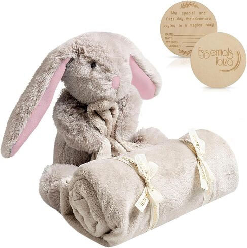 بطانية أمان للأطفال من Pink Rabbit، بطانية ناعمة محبوبة، لعبة عناق لحديثي الولادة، حيوانات محشوة، بطانية احتضان للجنسين، أساسيات الحضانة + علامة التكريس - 19 بوصة in Saudi Arabia