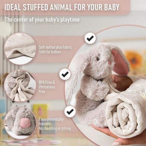بطانية أمان للأطفال من Pink Rabbit، بطانية ناعمة محبوبة، لعبة عناق لحديثي الولادة، حيوانات محشوة، بطانية احتضان للجنسين، أساسيات الحضانة + علامة التكريس - 19 بوصة in Saudi Arabia