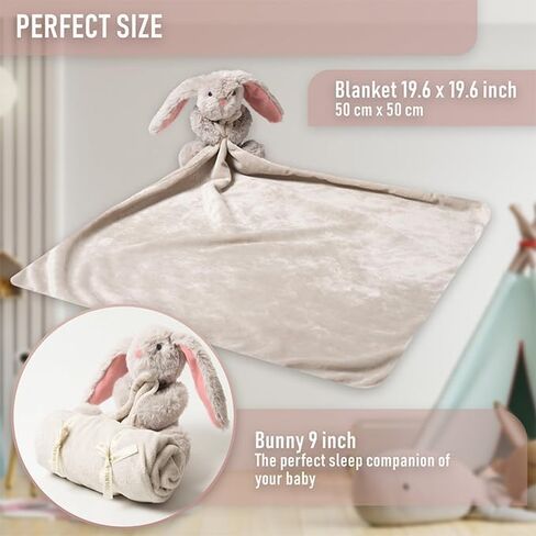 بطانية أمان للأطفال من Pink Rabbit، بطانية ناعمة محبوبة، لعبة عناق لحديثي الولادة، حيوانات محشوة، بطانية احتضان للجنسين، أساسيات الحضانة + علامة التكريس - 19 بوصة in Saudi Arabia