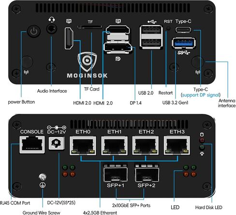 10GbE SFP+ Micro Firewall Appliance Mini PC, Intel Core i5 1240P 12C/16T Barebone NO RAM NO SSD 4xIntel I226-V 2.5GbE 2*Intel 10Gb Network Card Firewall Home Server/Router 1xConsole in Saudi Arabia