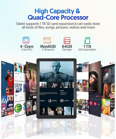 Tablet 10 inch Android 14 Tablets 2024 Newest, 6GB RAM 64GB ROM 1TB Expanded, 6000mAh Battery, 5G Wi-Fi 6, 2MP+8MP Dual Camera, Bluetooth, 1280 * 800 FHD IPS Tablet with Keyboard(Black) in Kuwait