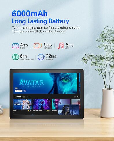 Tablet 10 inch Android 14 Tablets 2024 Newest, 6GB RAM 64GB ROM 1TB Expanded, 6000mAh Battery, 5G Wi-Fi 6, 2MP+8MP Dual Camera, Bluetooth, 1280 * 800 FHD IPS Tablet with Keyboard(Black) in Kuwait