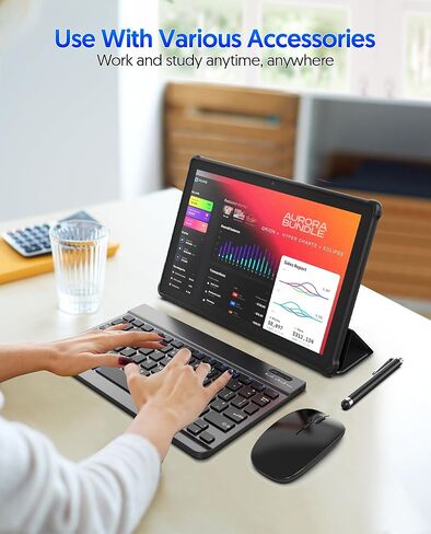 Tablet 10 inch Android 14 Tablets 2024 Newest, 6GB RAM 64GB ROM 1TB Expanded, 6000mAh Battery, 5G Wi-Fi 6, 2MP+8MP Dual Camera, Bluetooth, 1280 * 800 FHD IPS Tablet with Keyboard(Black) in Kuwait