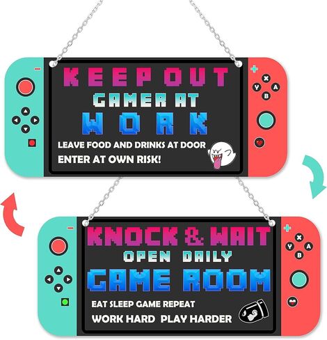لوحة لافتة خشبية لديكور غرفة الألعاب، ديكور ألعاب عتيق على شكل لوحة ألعاب لتعليق غرفة ألعاب الفيديو، علامة مزدوجة الجوانب لغرفة الأولاد، علامة باب مضحكة لغرفة النوم، ملحقات هدايا اللاعب للأولاد in Kuwait