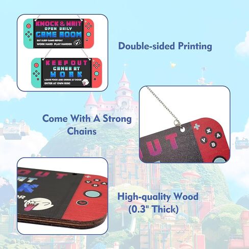 لوحة لافتة خشبية لديكور غرفة الألعاب، ديكور ألعاب عتيق على شكل لوحة ألعاب لتعليق غرفة ألعاب الفيديو، علامة مزدوجة الجوانب لغرفة الأولاد، علامة باب مضحكة لغرفة النوم، ملحقات هدايا اللاعب للأولاد in Kuwait