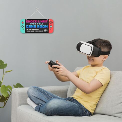 لوحة لافتة خشبية لديكور غرفة الألعاب، ديكور ألعاب عتيق على شكل لوحة ألعاب لتعليق غرفة ألعاب الفيديو، علامة مزدوجة الجوانب لغرفة الأولاد، علامة باب مضحكة لغرفة النوم، ملحقات هدايا اللاعب للأولاد in Kuwait