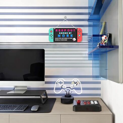 لوحة لافتة خشبية لديكور غرفة الألعاب، ديكور ألعاب عتيق على شكل لوحة ألعاب لتعليق غرفة ألعاب الفيديو، علامة مزدوجة الجوانب لغرفة الأولاد، علامة باب مضحكة لغرفة النوم، ملحقات هدايا اللاعب للأولاد in Kuwait