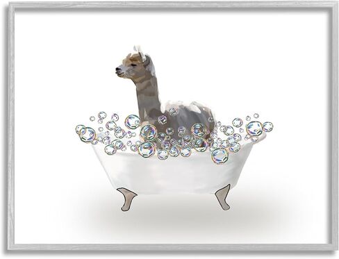 Stupell Industries Alpaca في Bubble Bath رمادي مؤطر تصميم جيكلي الفني بواسطة Amelia Noyes in Saudi Arabia