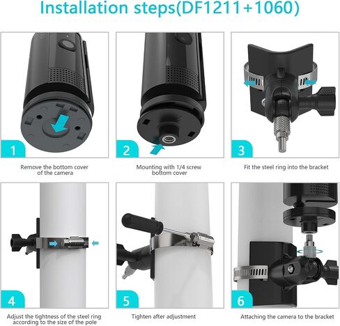 Outdoor Security Camera Pole Mount No-Drill for 1/4-Inch Attach Point Cameras Compatible with Ring Indoor Cam and More, Fits 1.96-7.87 Inch Pipes (Black) in Saudi Arabia