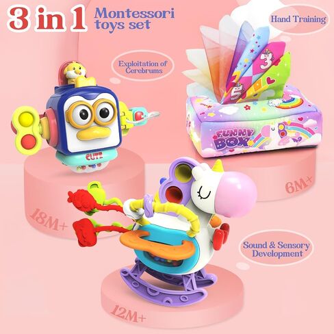 4 in 1 Baby Toys 6 to 12 Months,Learning Toys for Babies 6 12 18 Months, Infant Toys Stacking Rings,Busy Cube,Spinner Toys,Tissue Box Toy,Sensory Educational Gift for Toddlers Aged 1-3 in Saudi Arabia
